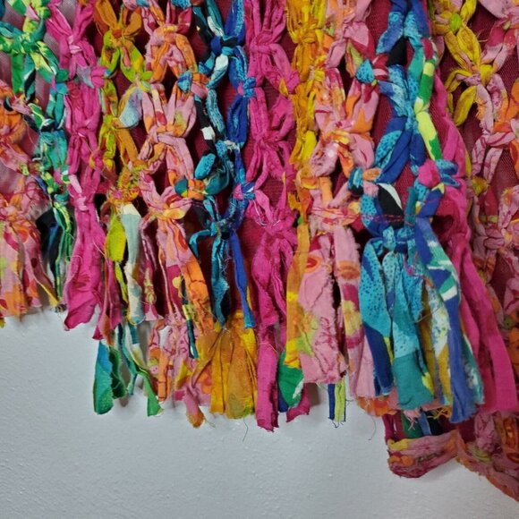 Sandy Starkman Jacket Size Small Women Pink Knotted Weave Fringe Boho India - Picture 8 of 12